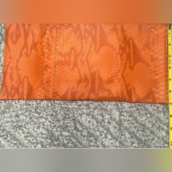 Orange Clutch Purse, inside zipper, 2 additional pockets, magnetic shut, snake t - Picture 9 of 9